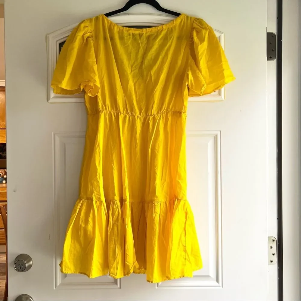 J. Crew Cotton Voile Tiered Button Down Beach Mini Dress in Sunny Yellow